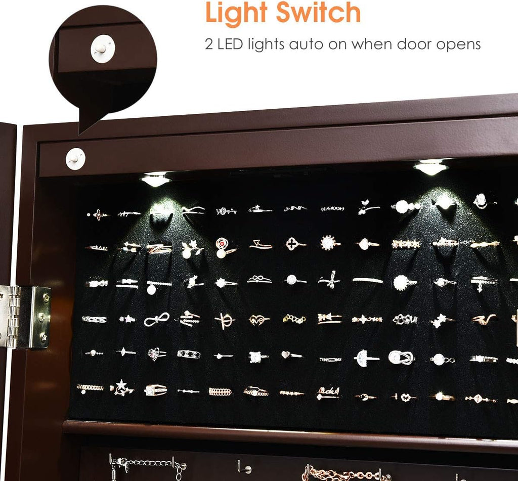 Giantex Jewelry Armoire Wall Door Mounted with Full Length Mirror, Lockable, Espresso Y32742