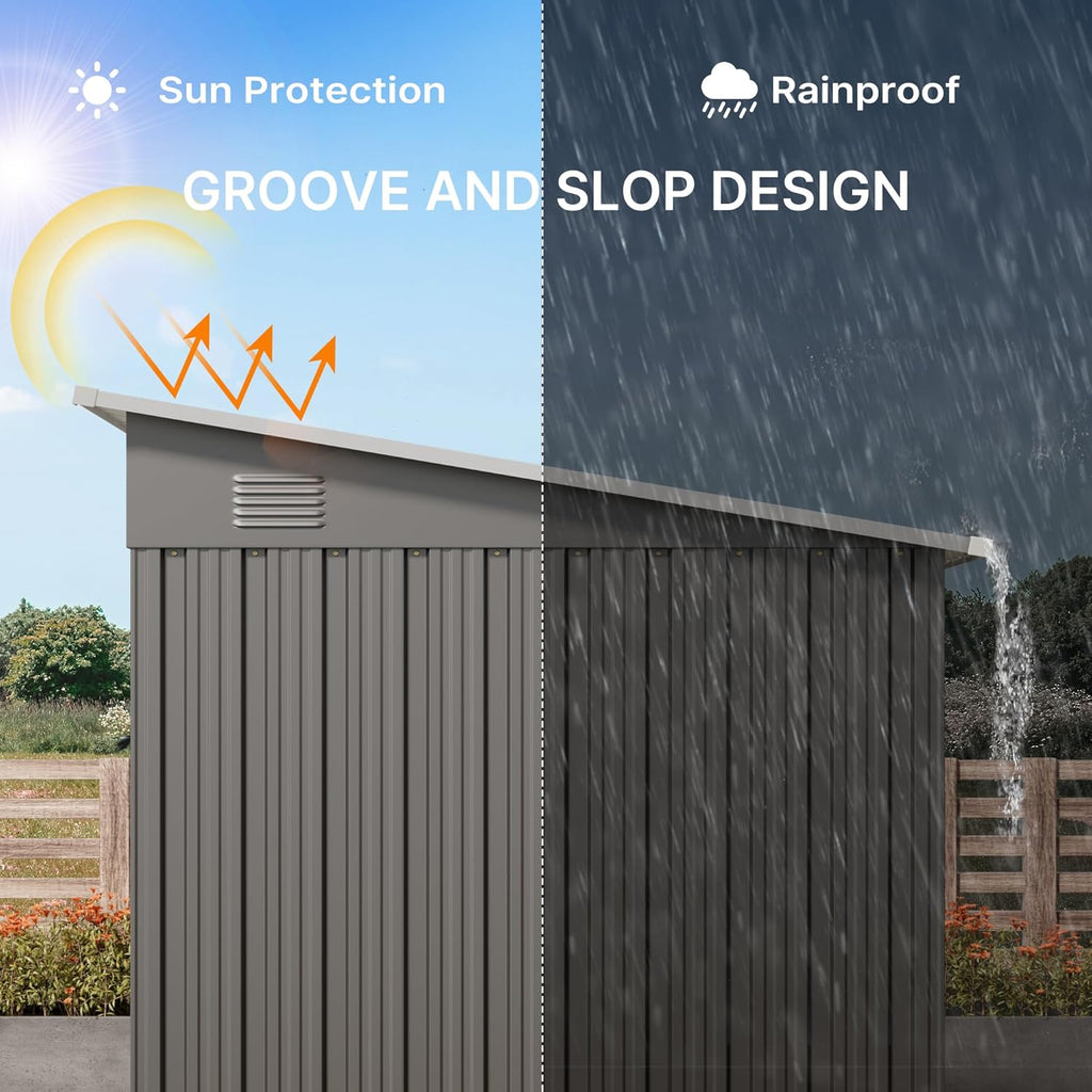 Gizoon 6' x 4' Outdoor Storage Shed with Sliding Doors, Metal with Anchors, Dark Gray C218669