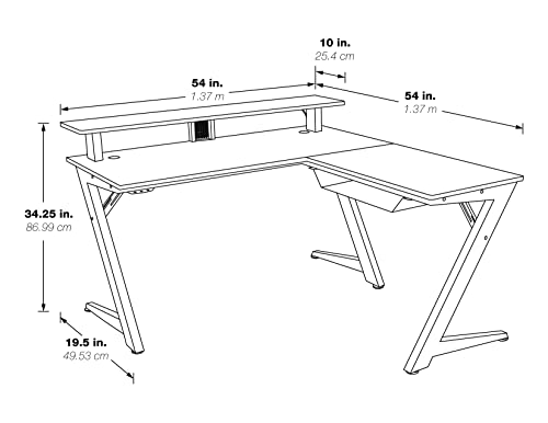 OSP Home Furnishings Avatar Battlestation L-Shape Gaming Desk with Bluetooth RGB LED Lights, Red D28902