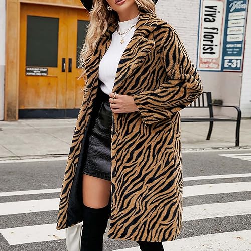 Women's Leopard Print Faux Fur Long Cardigan Jacket C975