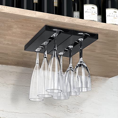 Plastic Wine Glass Rack Under Cabinet, 4 Pack with Coasters, Black W5934