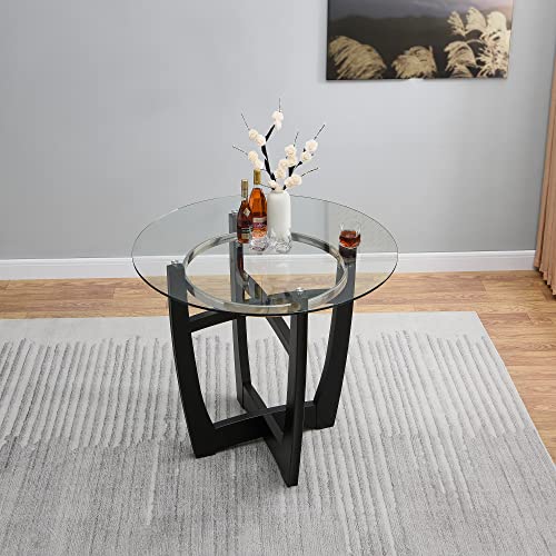 Glass Counter Height Bar Table Stools Set of 2, 42" Round Tempered Glass Top, Ivory White L952459