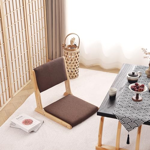 Tatami Chair Foldable Floor Seat with Cushion, Wood Grey W54308