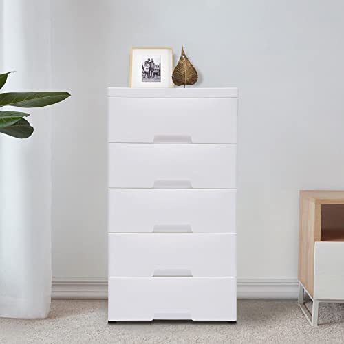 Plastic Cabinet 5 Drawers Storage Dresser for Bedroom Hallway Entryway, Blue V560