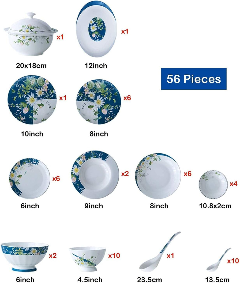 Luxury 56-Piece Ceramic Bone China Dinnerware Set for 10 V68238