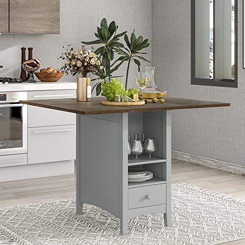 5-Piece Counter Height Wood Dining Table Set with Drop Leaf and Wine Rack J4100