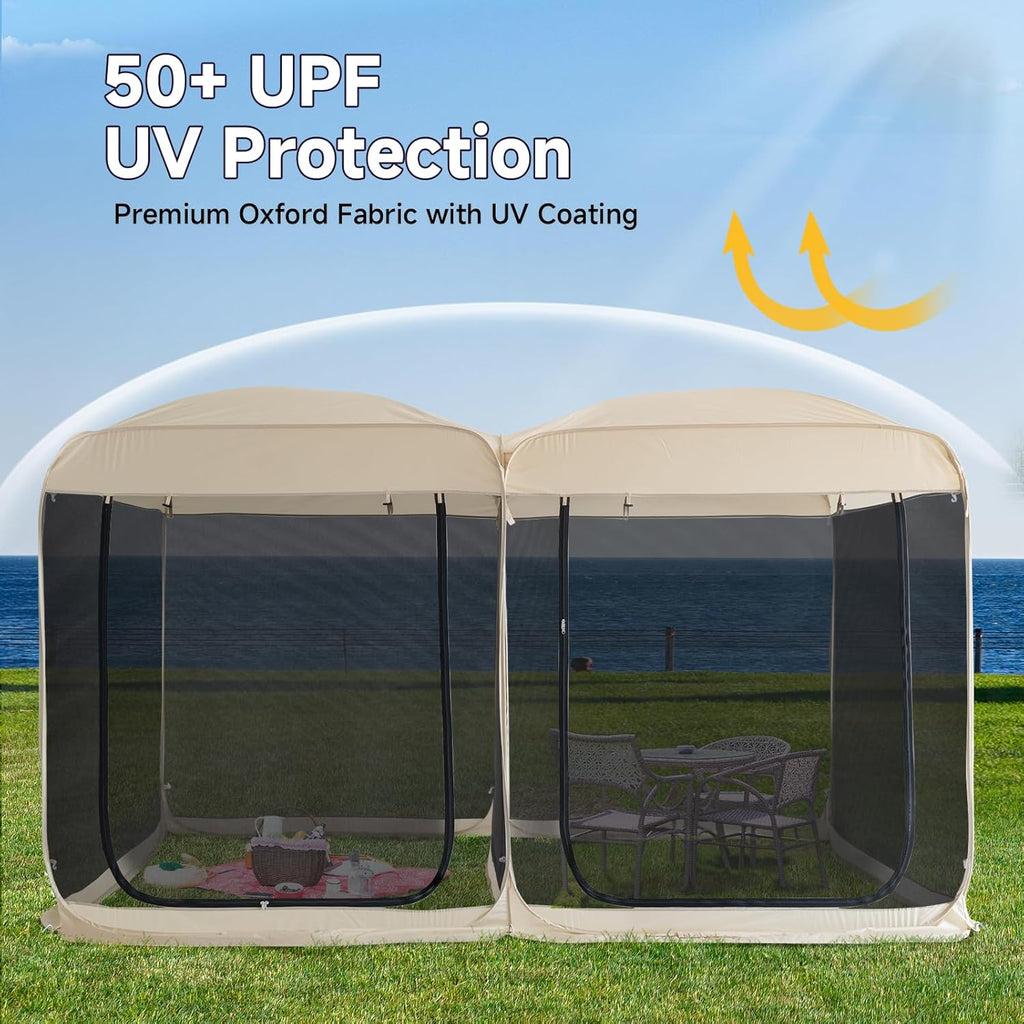 Alvantor Screen House Room 2 in 1 Pop Up Gazebo with Mesh Mosquito Netting, 12' x 7.5', Beige S93613