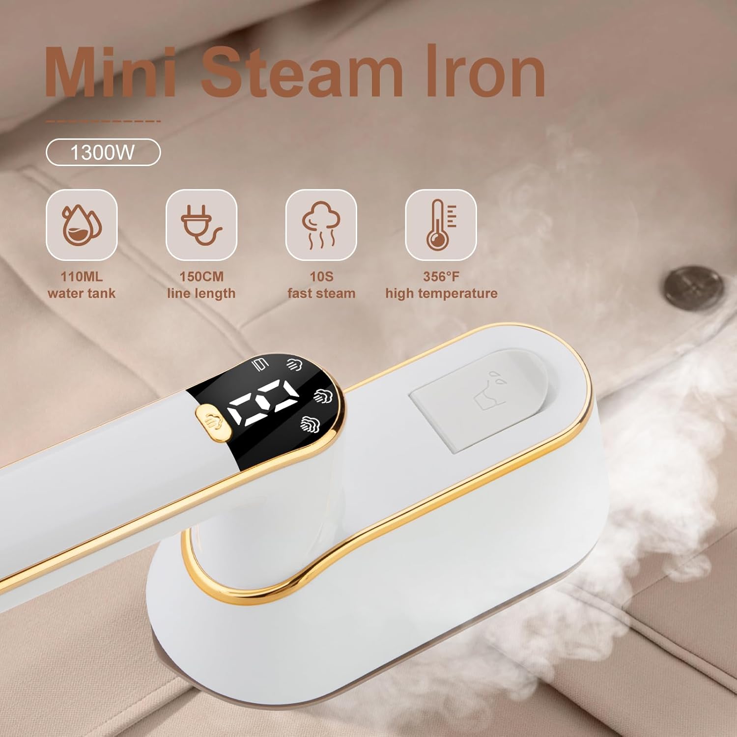 Portable Travel Steamer for Clothes, 1300W Handheld Iron with LCD Screen J8164