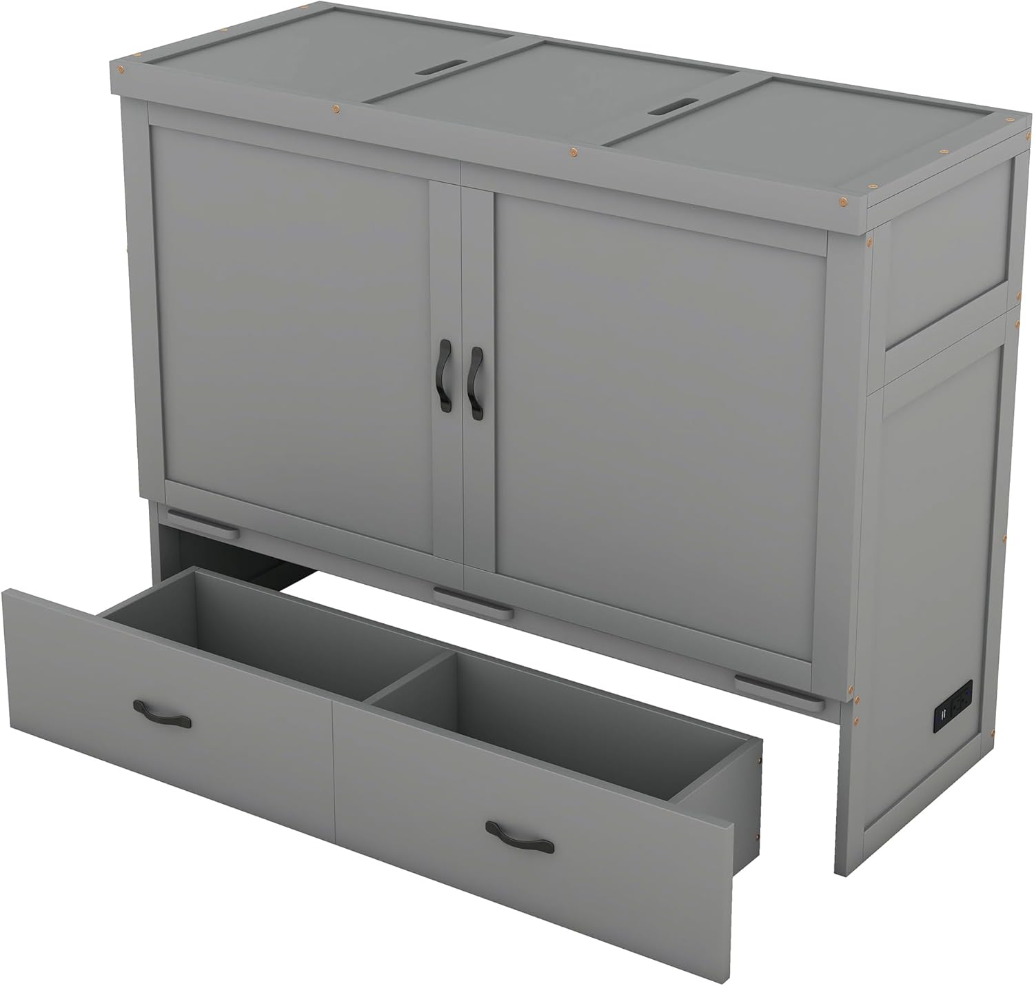 Queen Size Murphy Bed with USB Port & Storage Drawer, Gray X32665