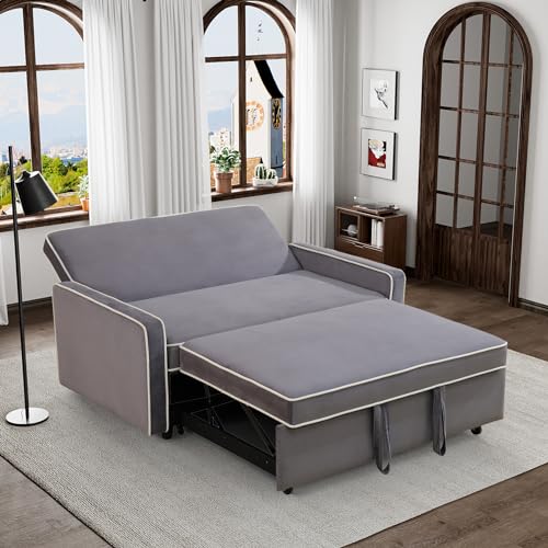 3 in 1 Convertible Sleeper Sofa Couch with Pullout Bed, Grey F8358