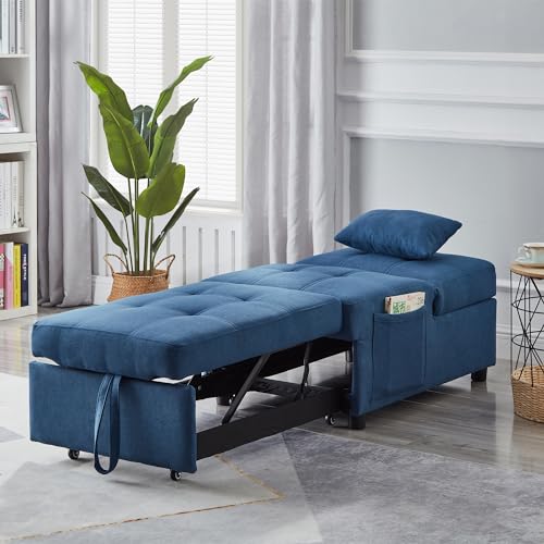 Linen Fabric Sleeper Chair Bed with Adjustable Backrest and Pillow I239644