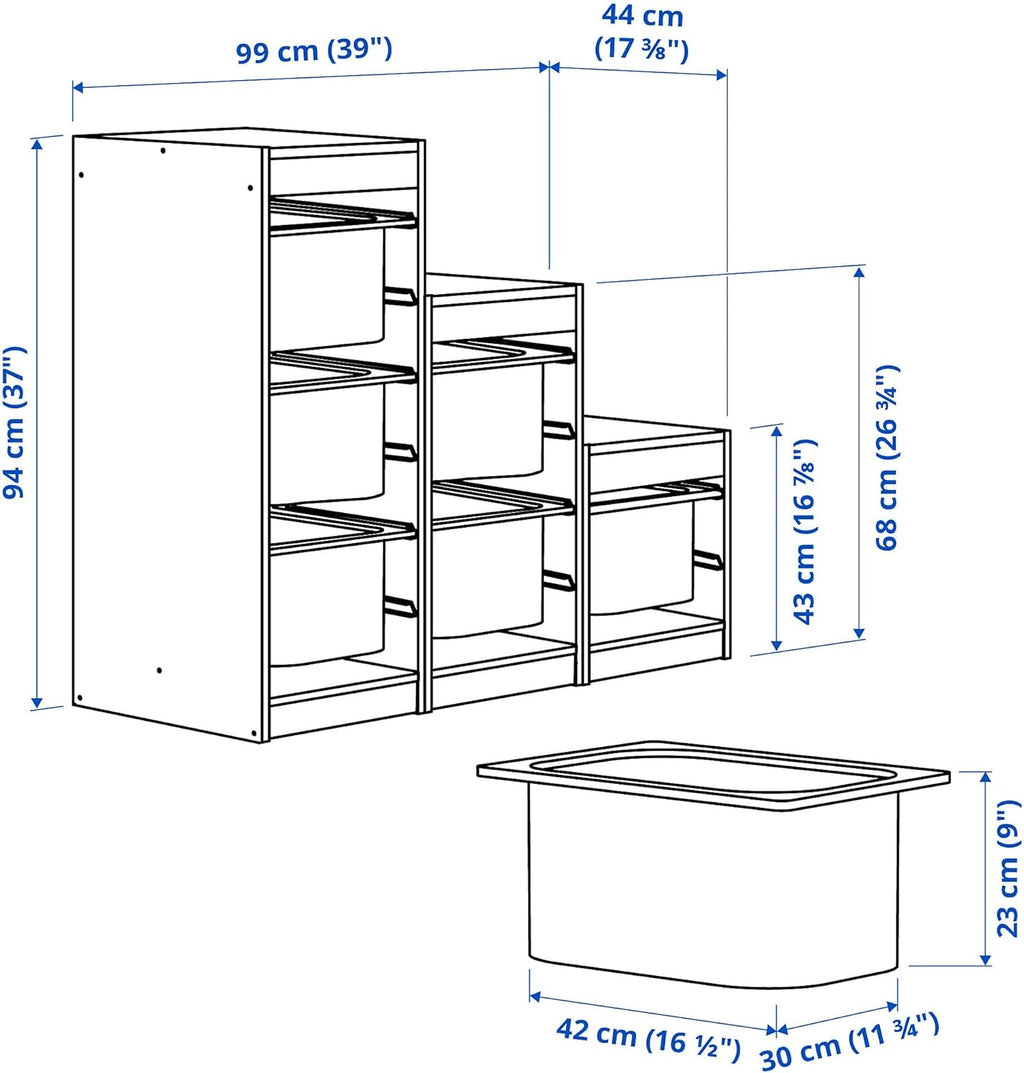 IKEA TROFAST Storage Combination with Boxes, 99x44x94 cm, White H581
