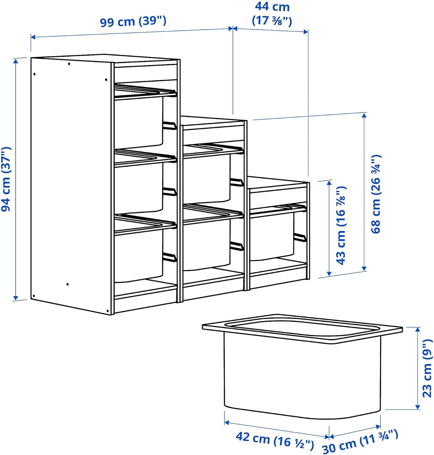 IKEA TROFAST Storage Combination with Boxes, 99x44x94 cm, White H581