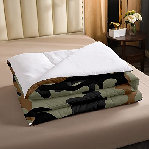 Camouflage Bedding Set Queen Size, Boys Camo Comforter Set with Two Pillowcases, Orange and Brown V2620