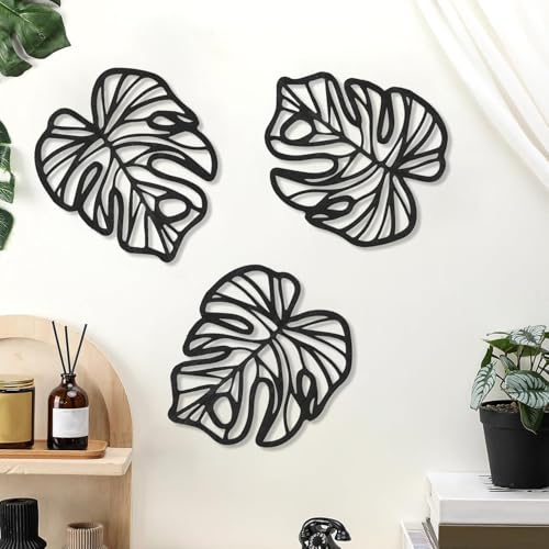 FTTYUBE 3 Pcs Wooden Palm Leaves Wall Art Tropical Boho Decor F787514