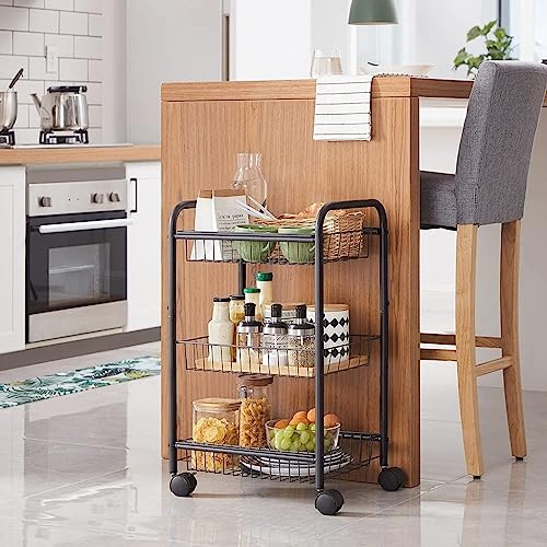 SONGMICS 3-Tier Metal Rolling Utility Cart with Lockable Wheels, Black H714846