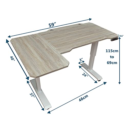 Adjustable Height L-Shaped Electric Sit-Stand Desk with Lockable Casters, Rustic Brown N254691