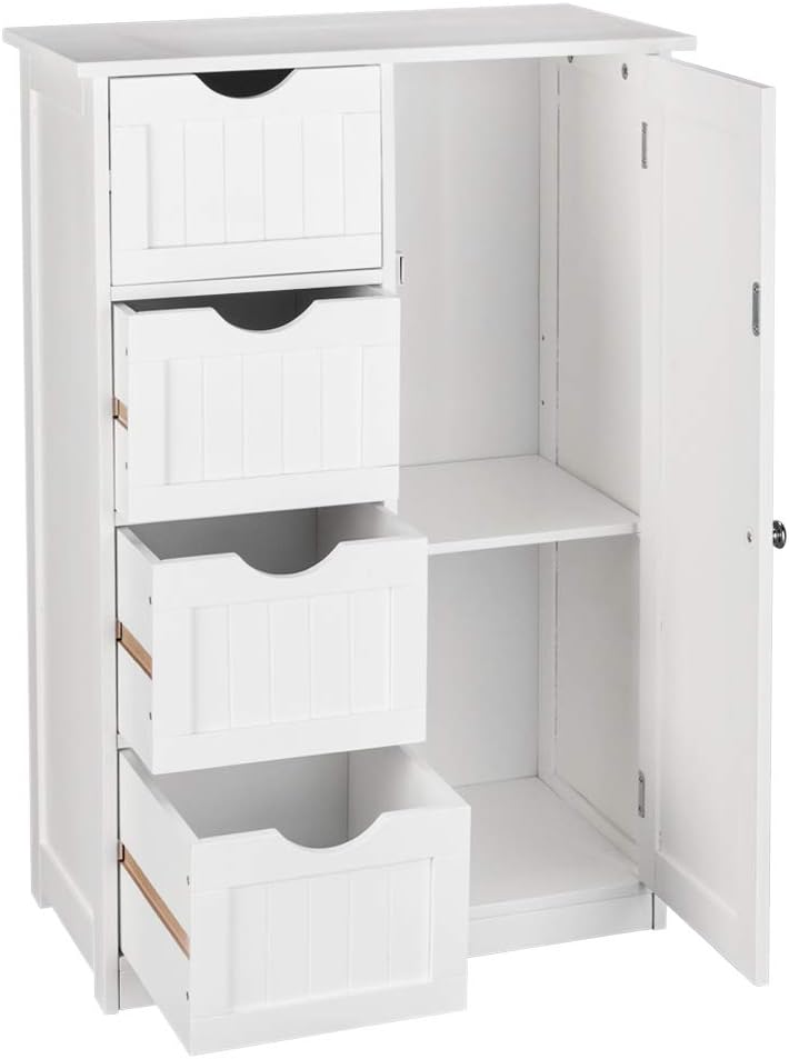 Bathroom Floor Cabinet with 4 Drawers and Single Door, White G477319
