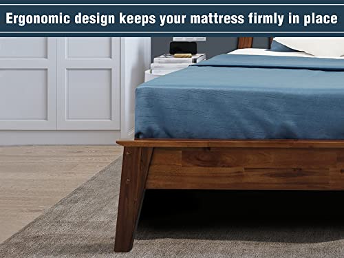 Acacia Kaylin Bed Frame Queen Size Solid Wood Platform Bed with Headboard, Mocha H4572