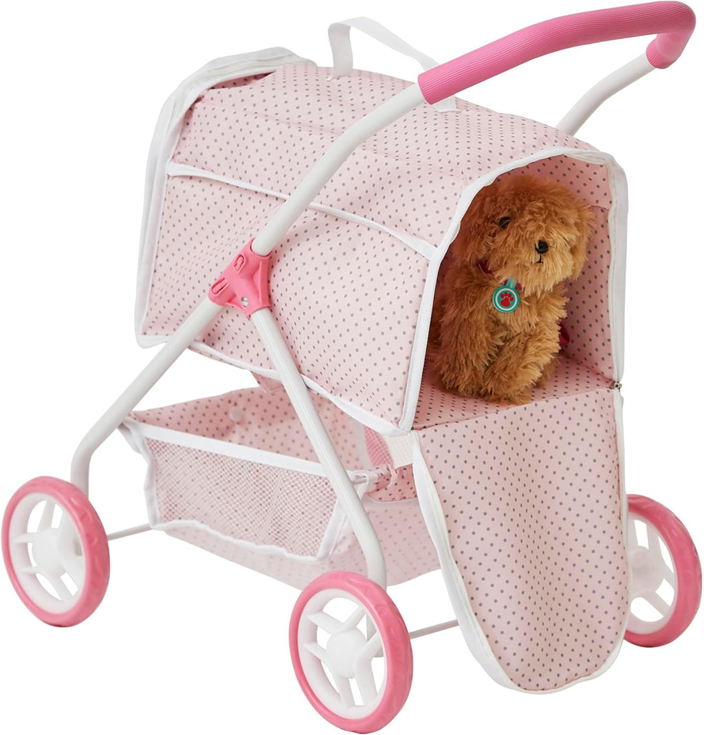 Olivia's Little World Polka Dots Princess Doll Stroller with Detachable Pet Carrier, Pink/Gray H22563
