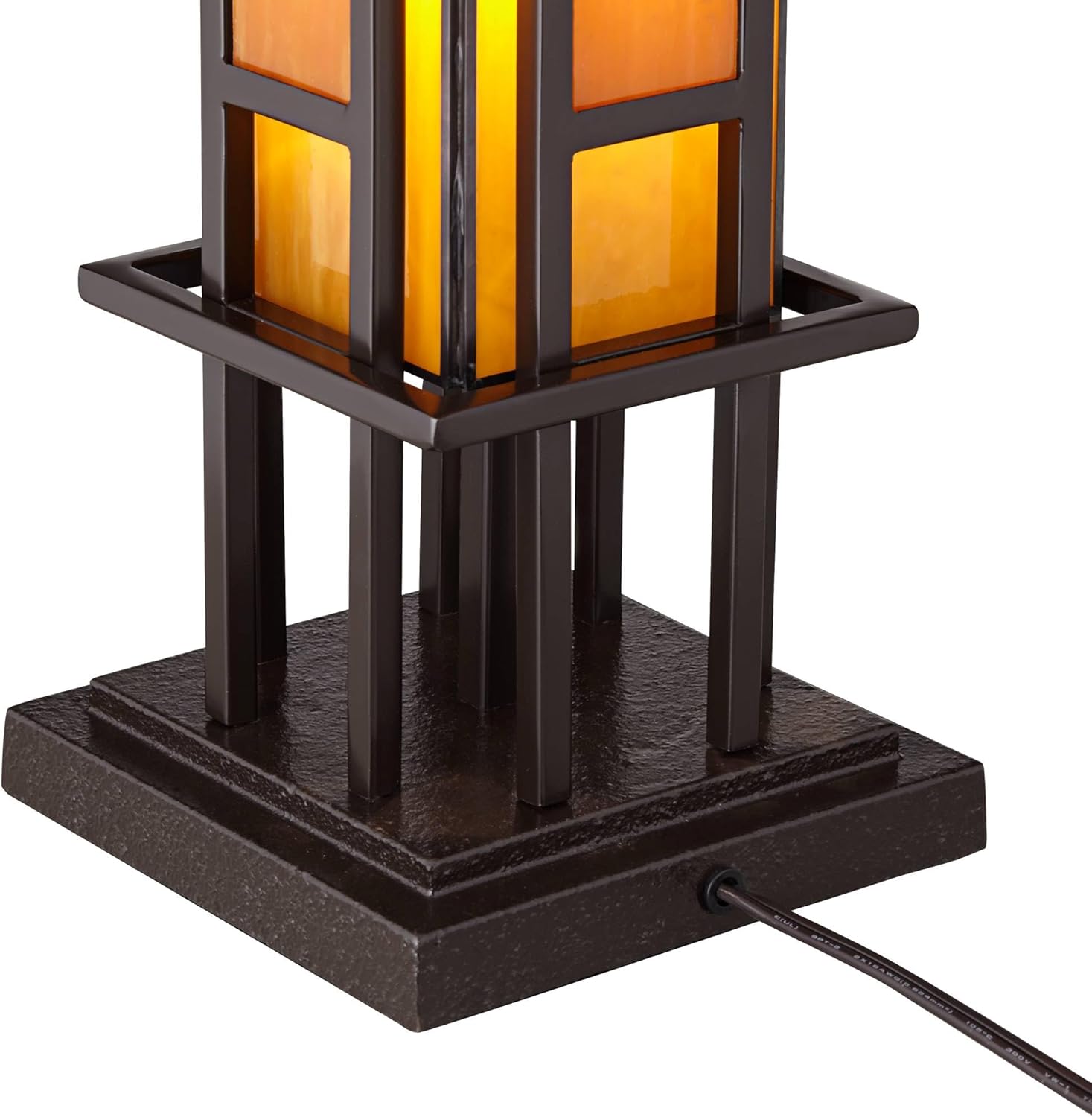 Robert Louis Tiffany Prairie Style Mission Rustic Pillar Accent Table Lamp Bronze Iron Hand-Cut Amber Stained Art Glass U394292