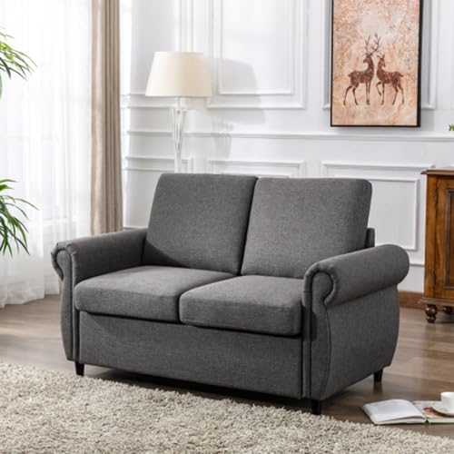 Pull Out Sofa Bed Couch with Twin Memory Foam Mattress, Gray S15049