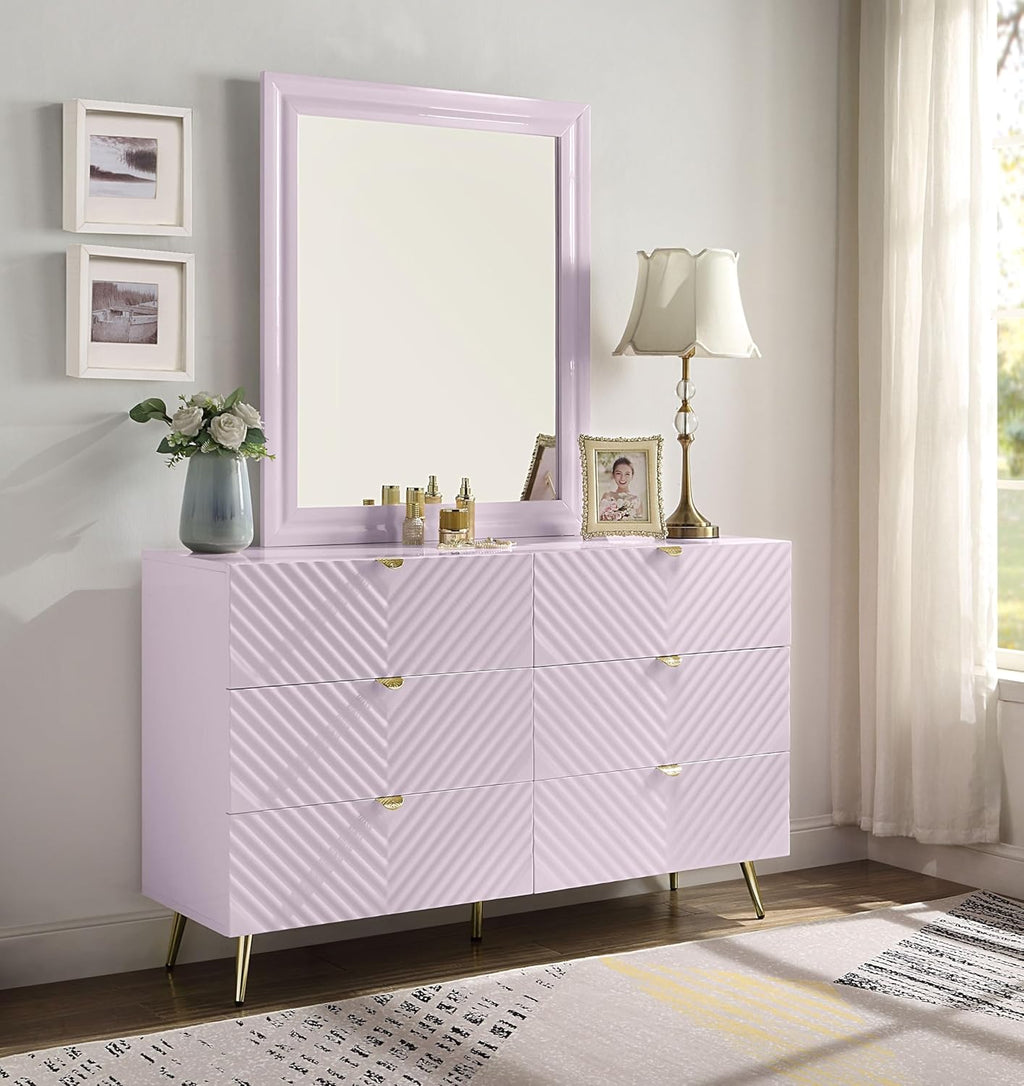 Acme Gaines 6-Drawer Pink High Gloss Wood/Metal Dresser D82099