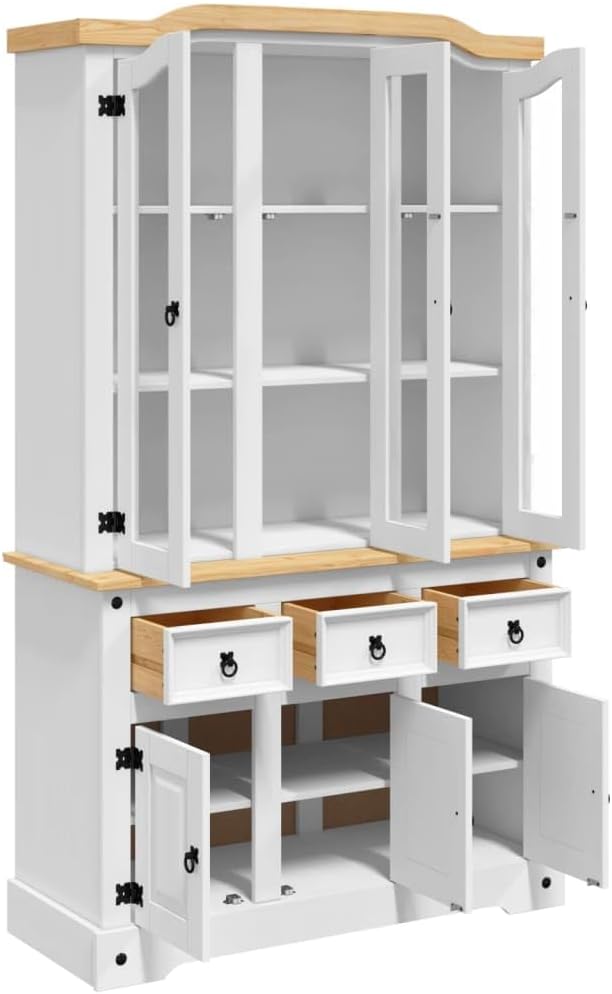 Kitchen Pantry Storage Cabinet, Freestanding Hutch with 3 Drawers and 6 Doors, White H8218
