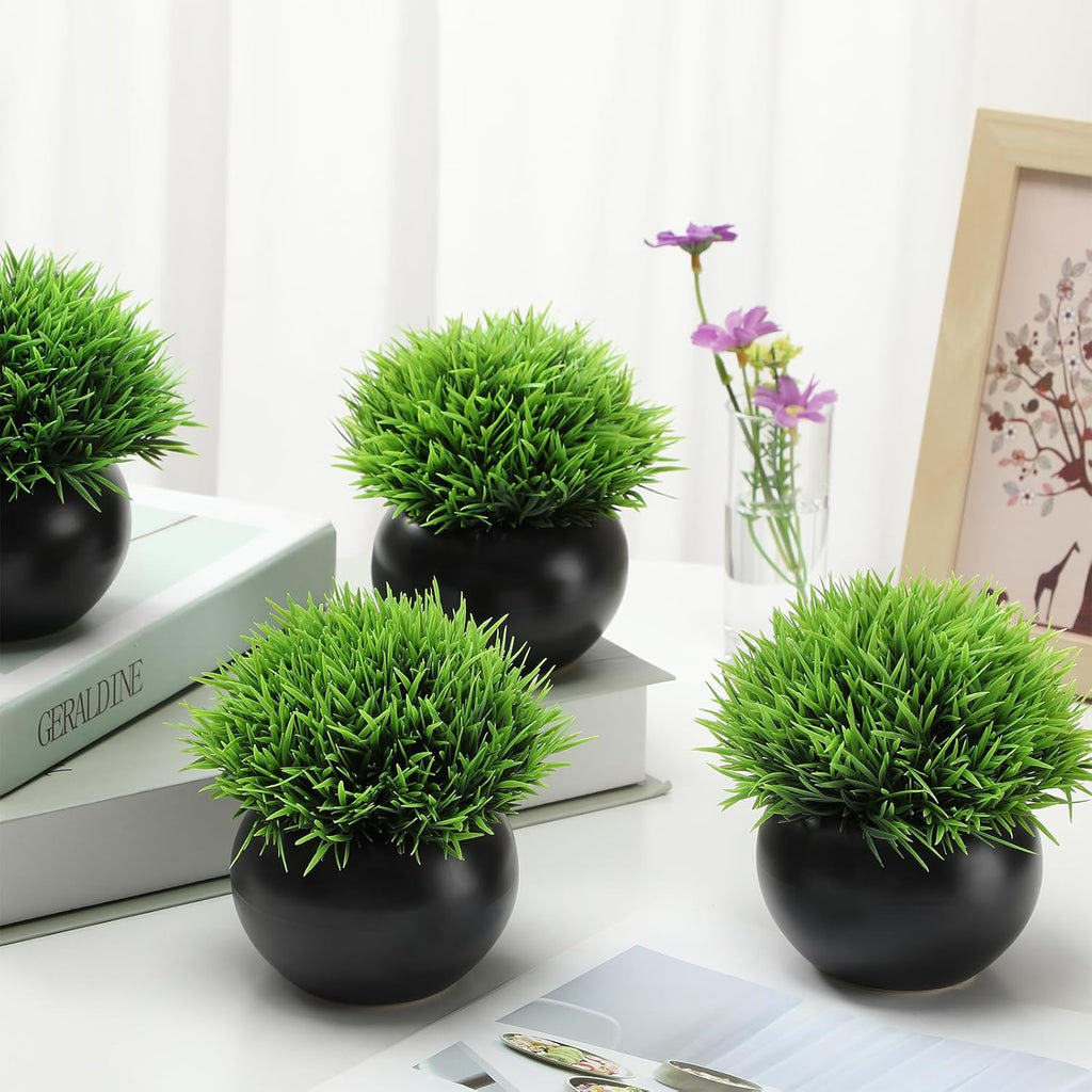 4 Pack Artificial Succulents in Matte Black Ceramic Pots for Office Desk Decor Z5029