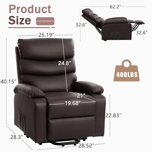 Power Lift Recliner Chair PU Leather Heat Massage for Elderly, Black K572