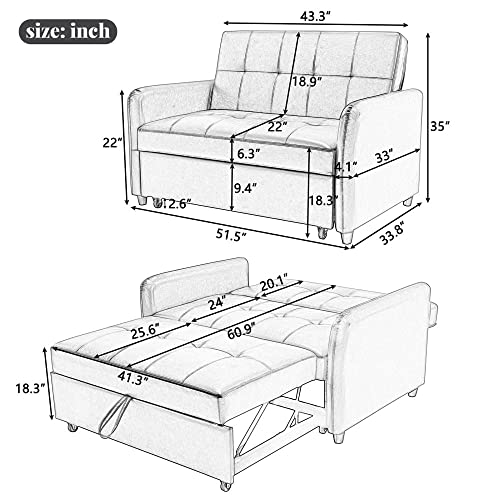 2-in-1 Pull-Out Sofa Bed Loveseat with USB Ports, Brown H944871