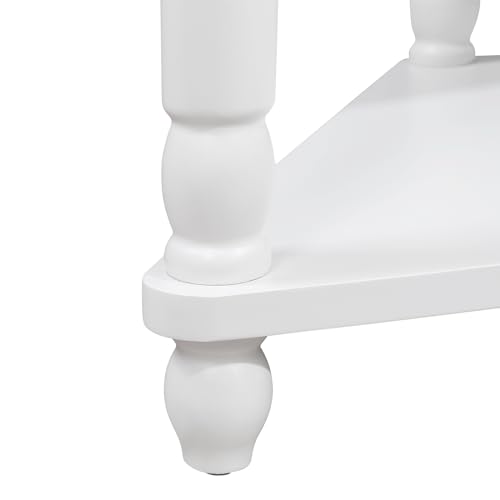 3-Tier Corner Shelf with Drawer, Solid Wood Legs, White H302312