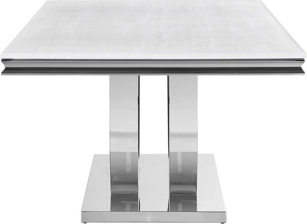 Coaster Home Furnishings Kerwin Rectangular Faux Marble Dining Table, White and Chrome N40979