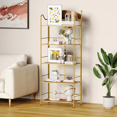 Folding Bookshelf 5 Shelf Black Industrial Bookcase U707