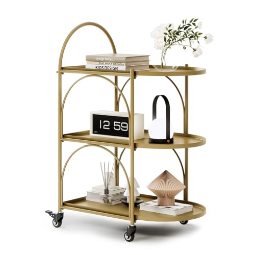 XIV Bar Cart, Home Bar Serving Cart, Metal Kitchen Carts with Storage, Drink Coffee Cart with Wheels for Kitchen and Living Room (Black)