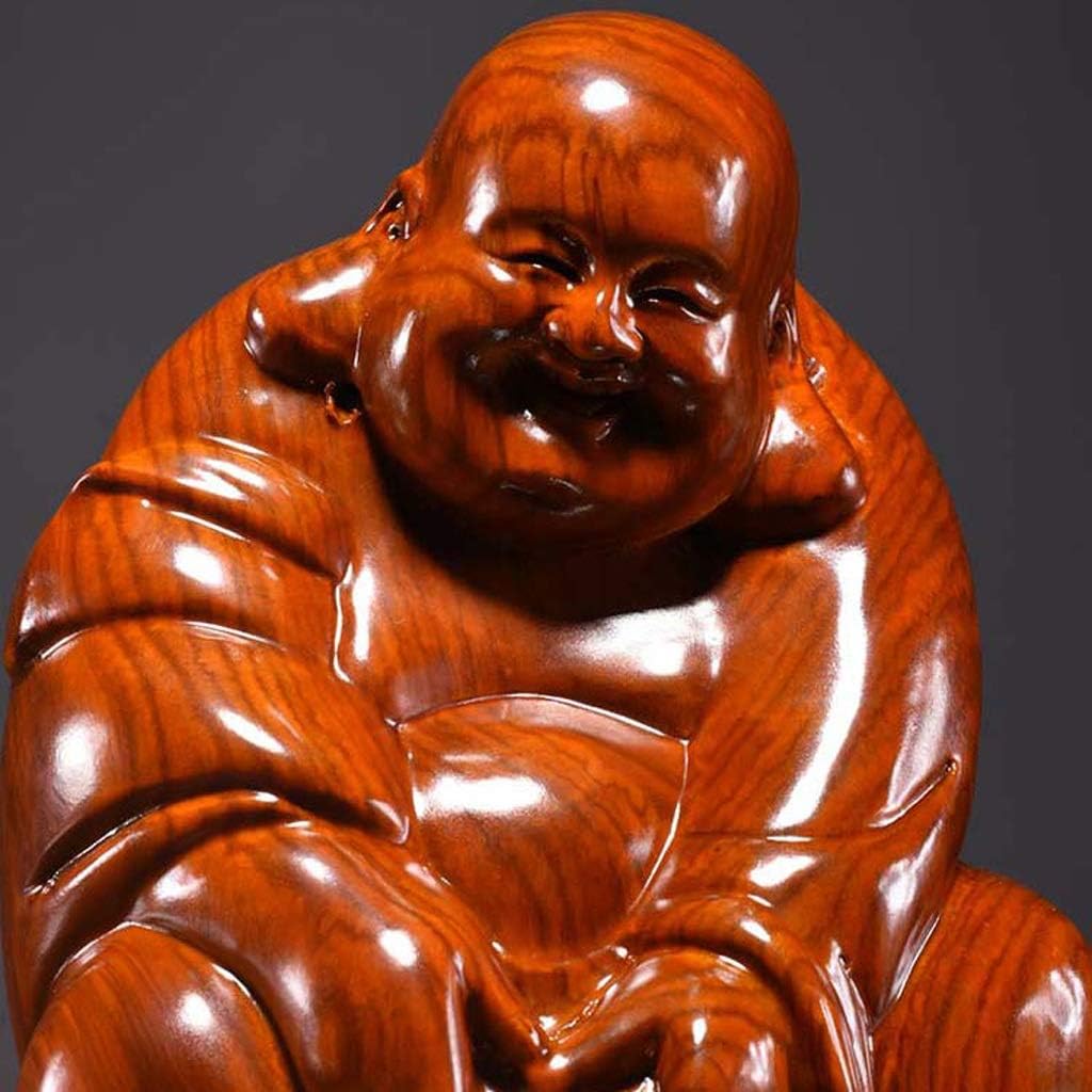 Buddha Statue Huanghuali Wood Carving Maitreya Buddha Solid Wood Home Craft 7.88 Inches B389776