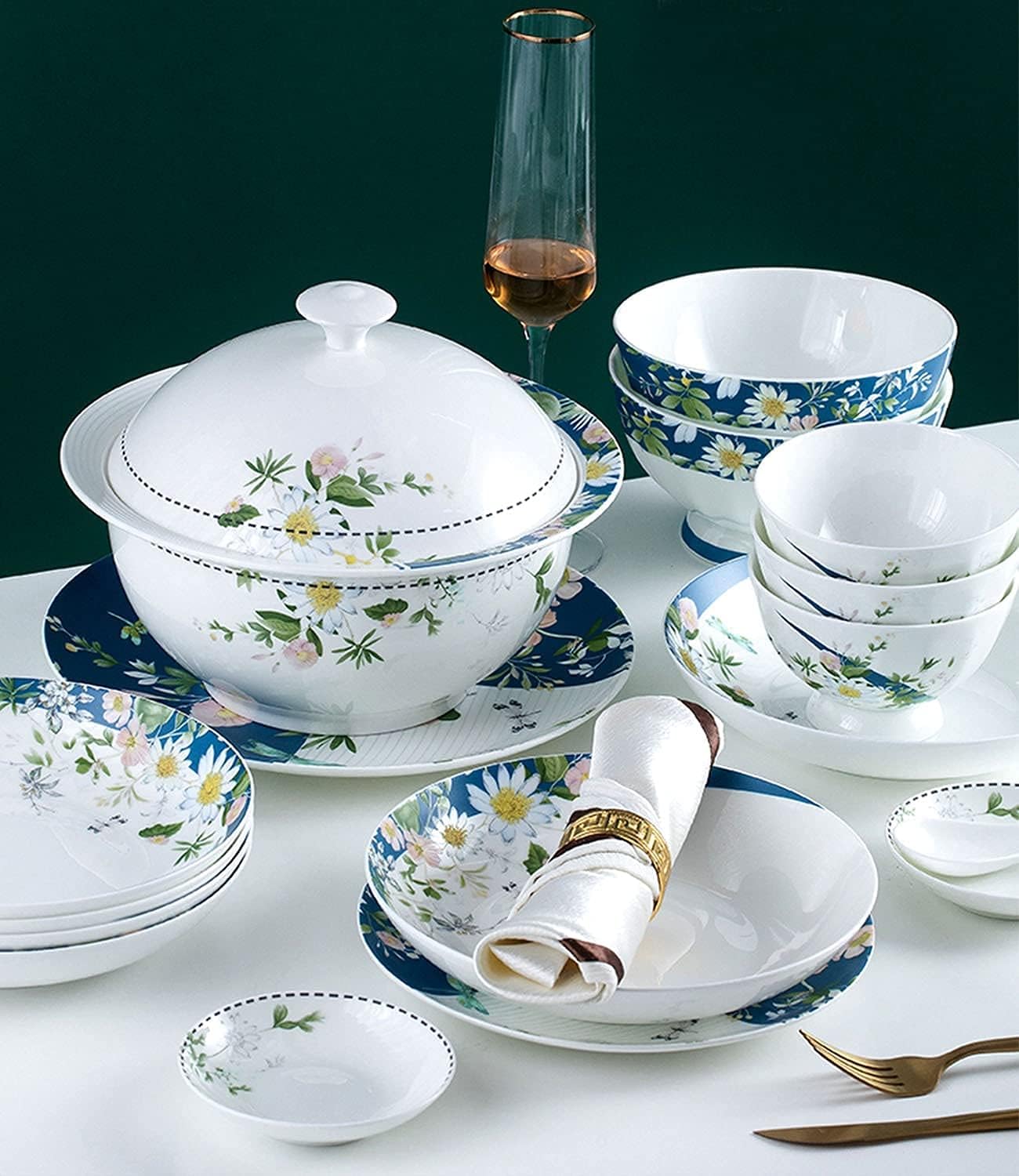 Luxury 56-Piece Ceramic Bone China Dinnerware Set for 10 V68238