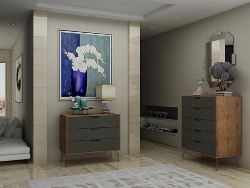 Manhattan Comfort Rockefeller Mid Century Modern 3-Drawer Dresser Set, Grey D4367
