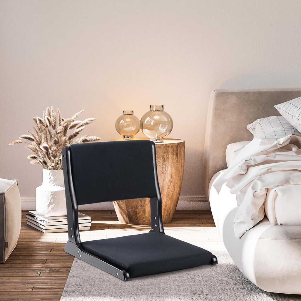 HollyHOME Foldable Tatami Chair Japanese Style Floor Chair with Cushion Linen Black V172908