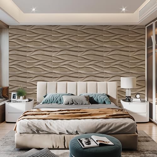 STICKGOO 3D Wall Panels for Interior Wall Decor, Walnut Textured Wave Design, 12 Pack 19.7''x19.7'' M729318