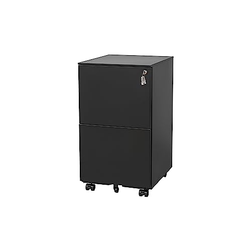 2-Drawer Mobile File Cabinet with Lock, Rolling Metal Filing Cabinet for Office, White H93309