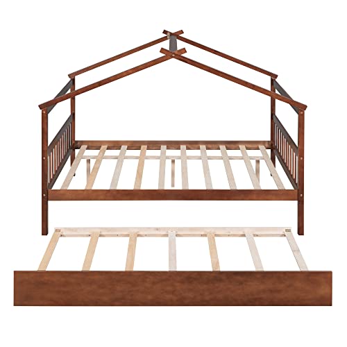 Full Size House Bed for Kids with 2 Drawers, Solid Wood, Gray Q110