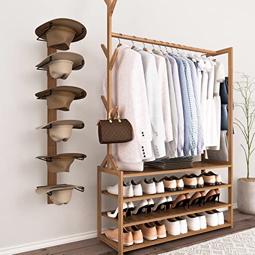 Cowboy Hat Rack - 6 Pieces, Rustic Black Metal and Wood Wall Mount J554