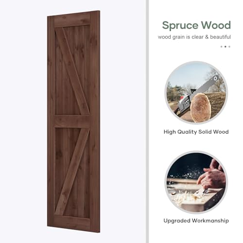 36x84 inch Sliding Barn Wood Door Slab with Hardware Kit, Coffee V5074