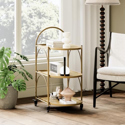 XIV Bar Cart with Wheels, Metal Kitchen Storage Cart, Black V33108