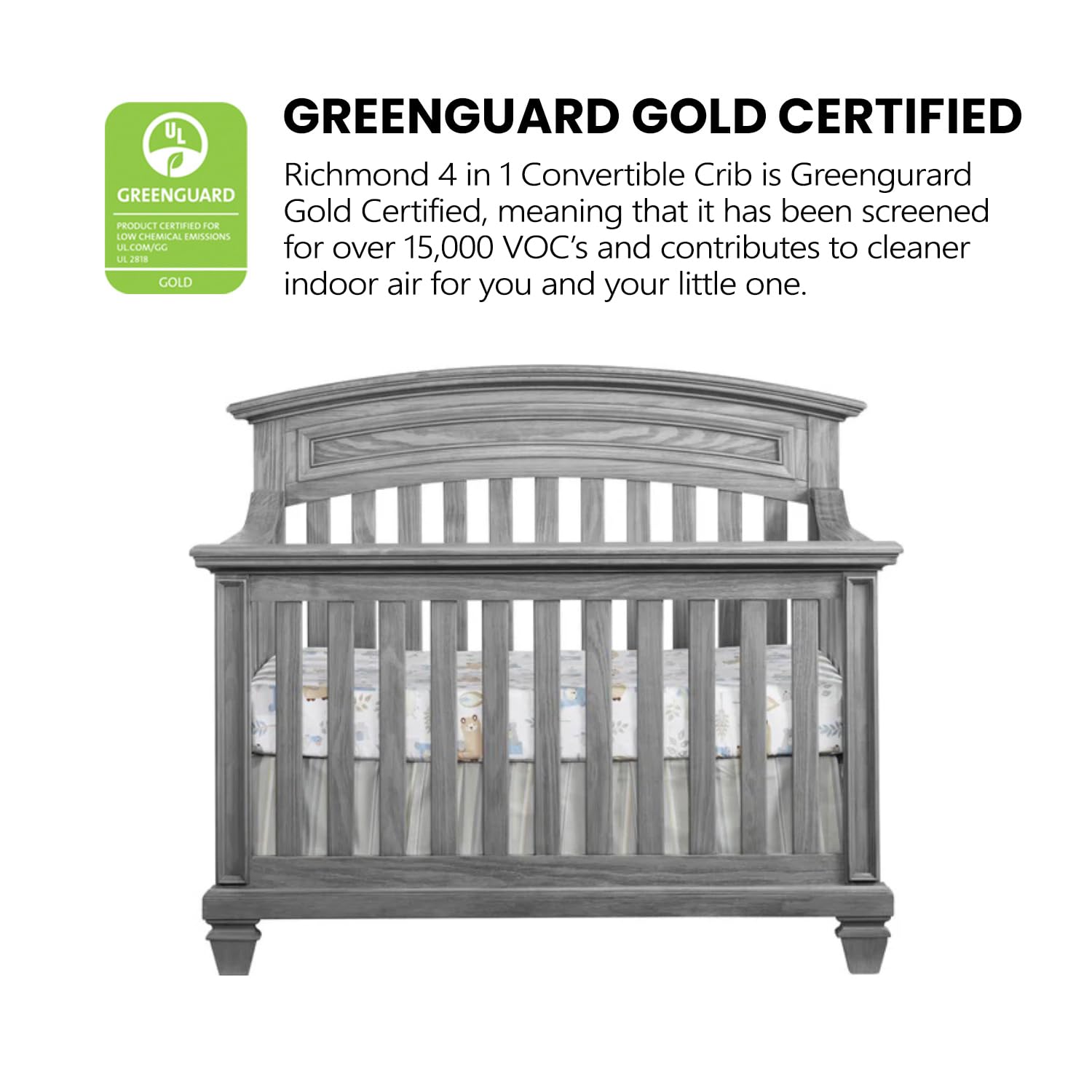 Oxford Baby Richmond 4 in 1 Convertible Crib, Brushed Gray U5088