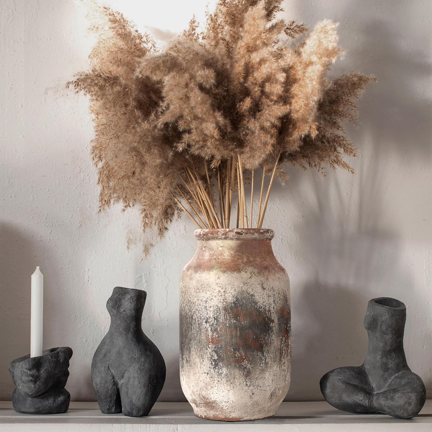 Rustic Ceramic Flower Vase Whitewashed Terracotta Floor Decor W500366