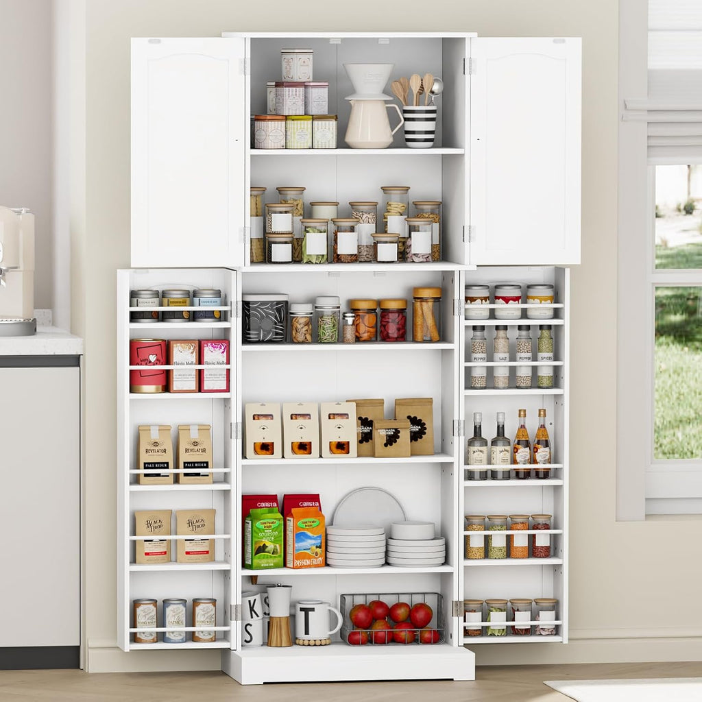 HOME BI 64" Kitchen Pantry Cabinet, Tall Freestanding Pantry Storage Cabinet, Food Pantry Cabinets with Doors and Shelves for Home Kitchen, Dining Room, Living Room, White