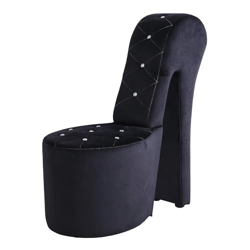 Best Master Furniture High Heel Velvet Shoe Chair with Crystal Studs, Black