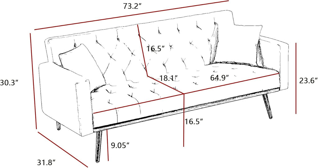 Black Convertible Folding Futon Sofa Bed for Compact Living Space U10765